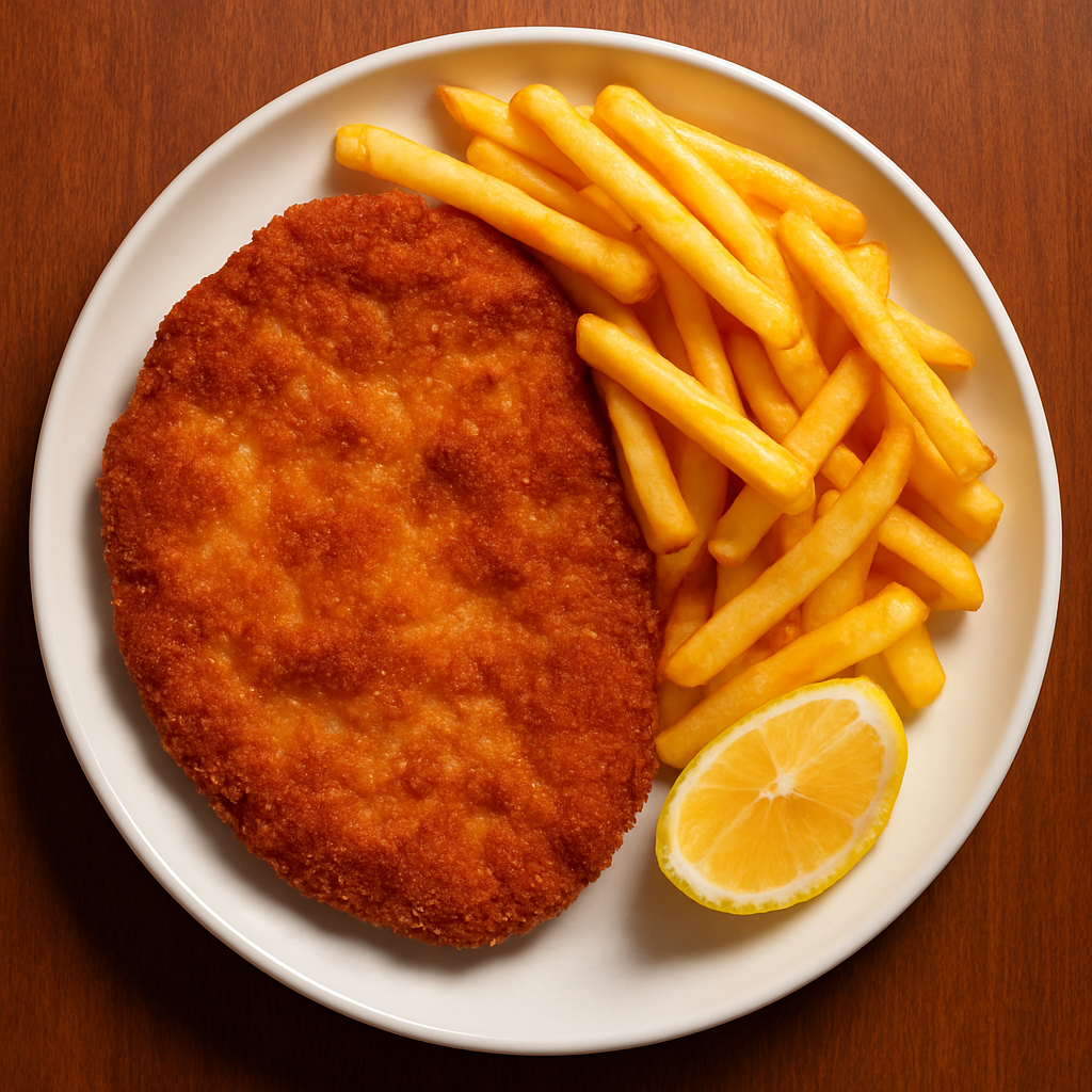 Paniertes Schnitzel mit Pommes frites